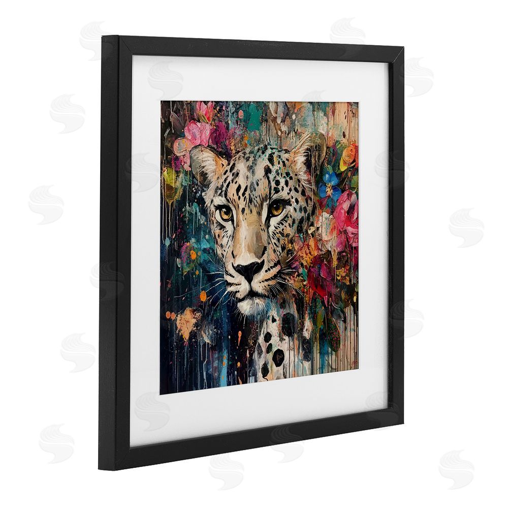 Marta Wiley Cheetah & Exotic Blooms Black Framed Print Under Glass Wall Art