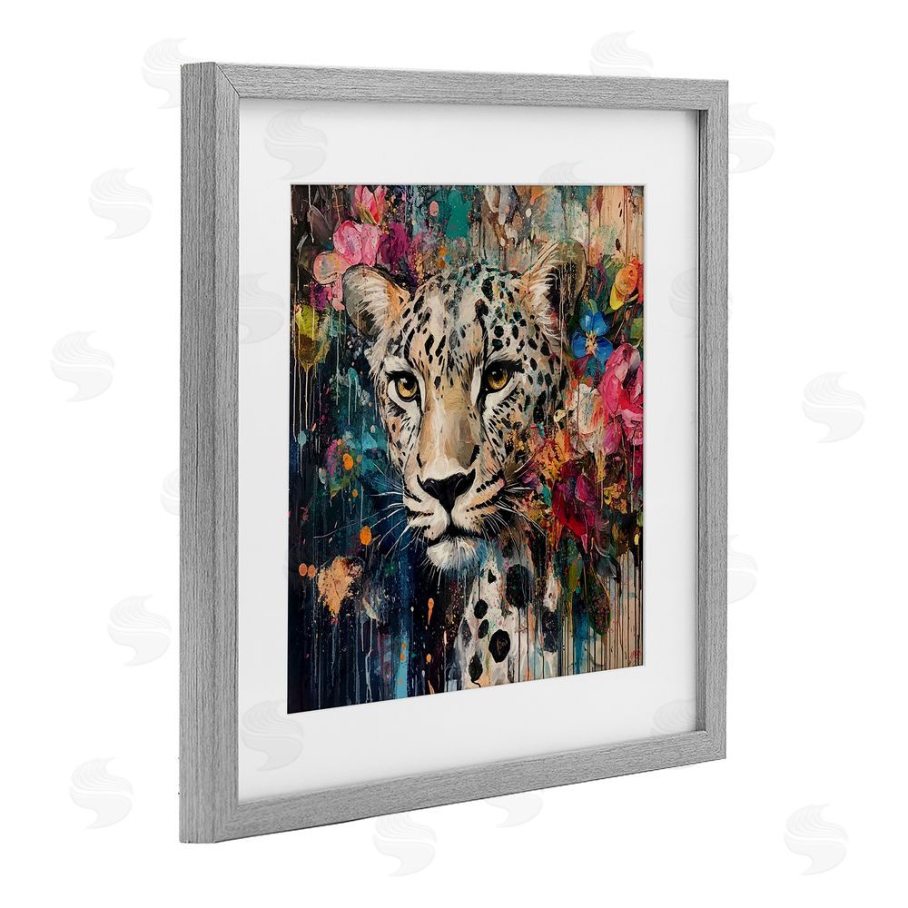 Marta Wiley Cheetah & Exotic Blooms Gray Framed Print Under Glass Wall Art