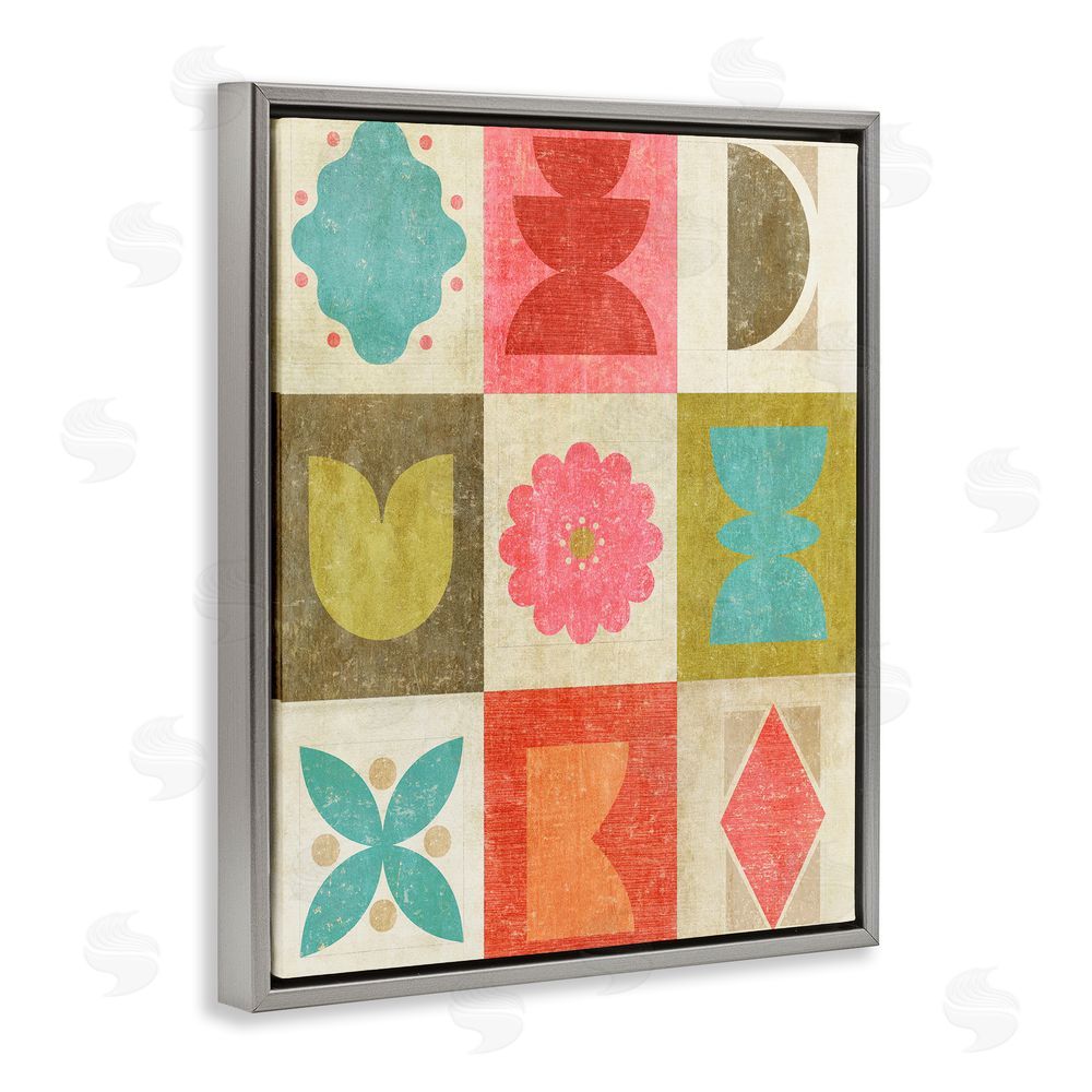 Suzanne Nicoll Happy Dance Geometrics Gray Floating Frame Canvas Wall Art Print