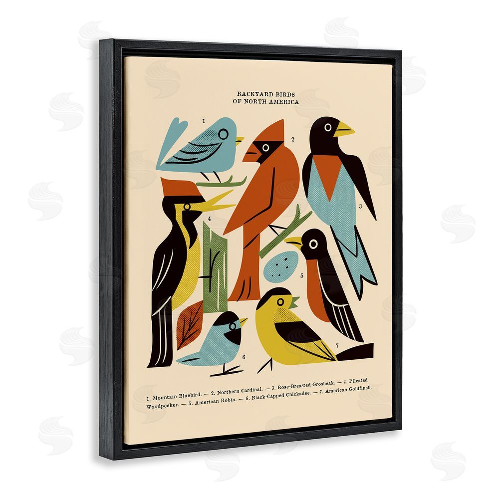 Renea L. Thull Backyard Birds Midcentury Modern Black Floating Frame Canvas Wall Art Print