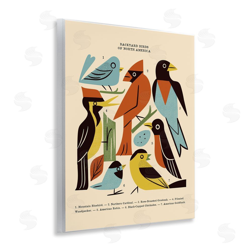 Renea L. Thull Backyard Birds Midcentury Modern Wooden Wall Plaque Art Print