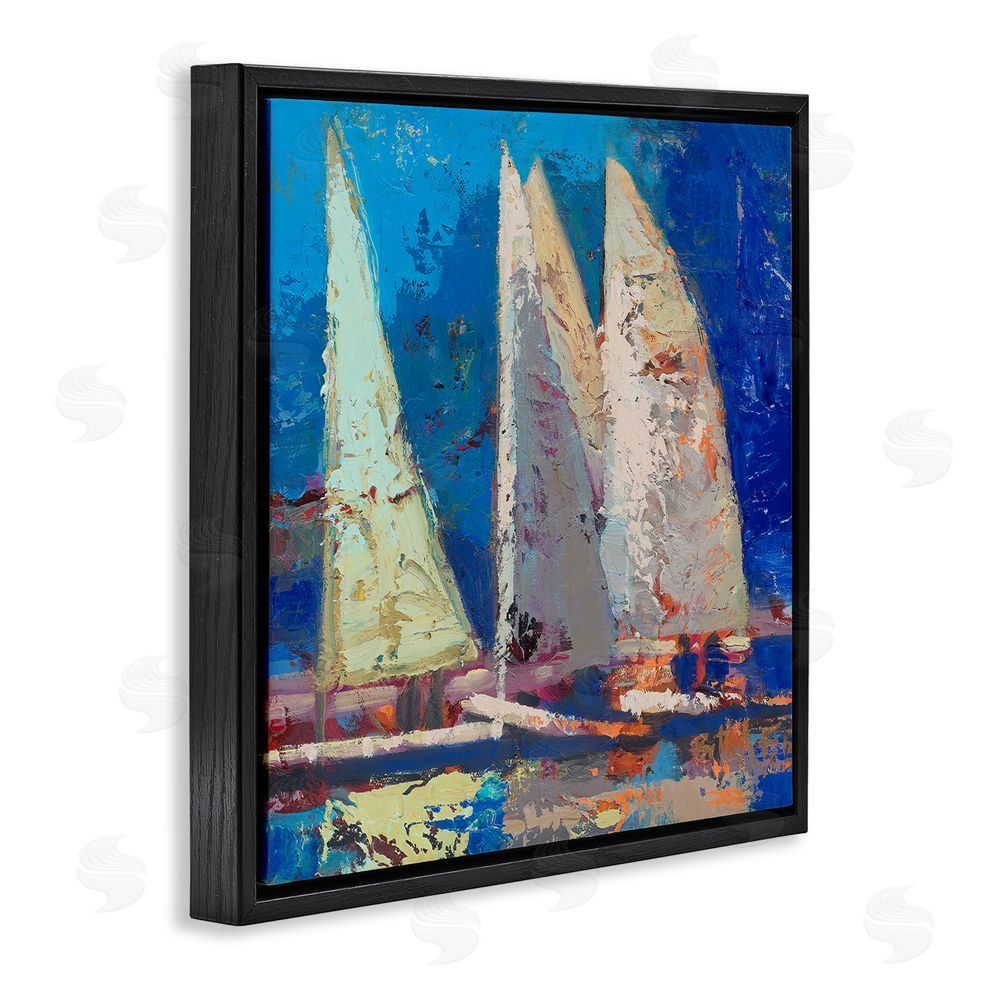 Beth A. Forst A Strong Wind Sailboats Black Floating Frame Canvas Wall Art Print