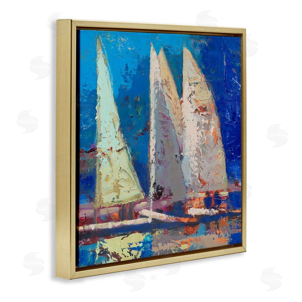 Beth A. Forst A Strong Wind Sailboats Gold Floating Frame Canvas Wall Art Print