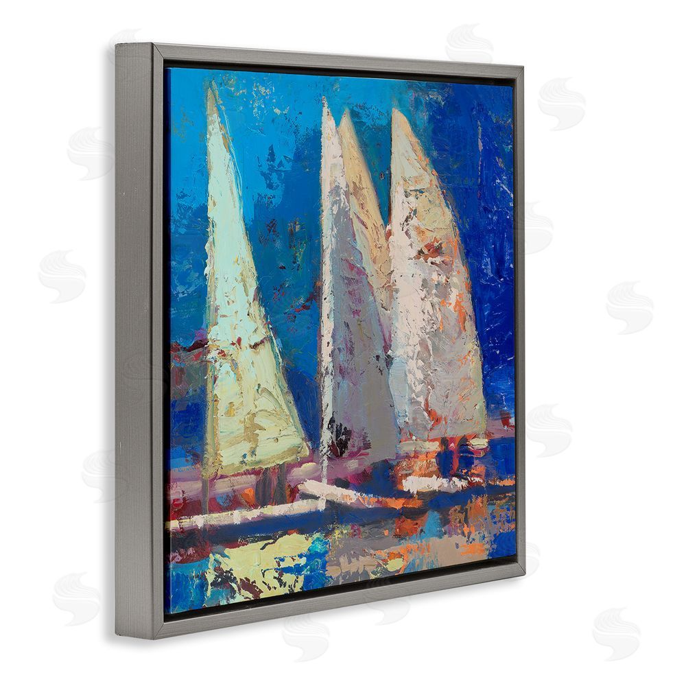 Beth A. Forst A Strong Wind Sailboats Gray Floating Frame Canvas Wall Art Print