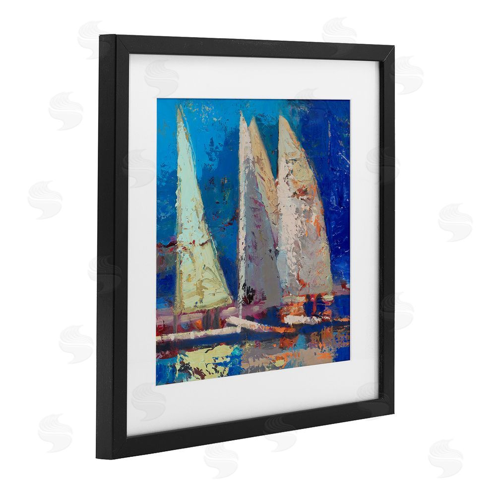 Beth A. Forst A Strong Wind Sailboats Black Framed Print Under Glass Wall Art