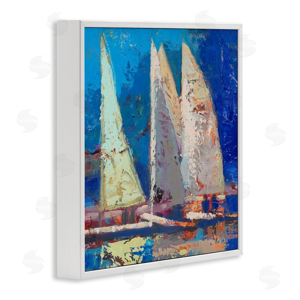 Beth A. Forst A Strong Wind Sailboats White Framed Giclee Wall Art Print