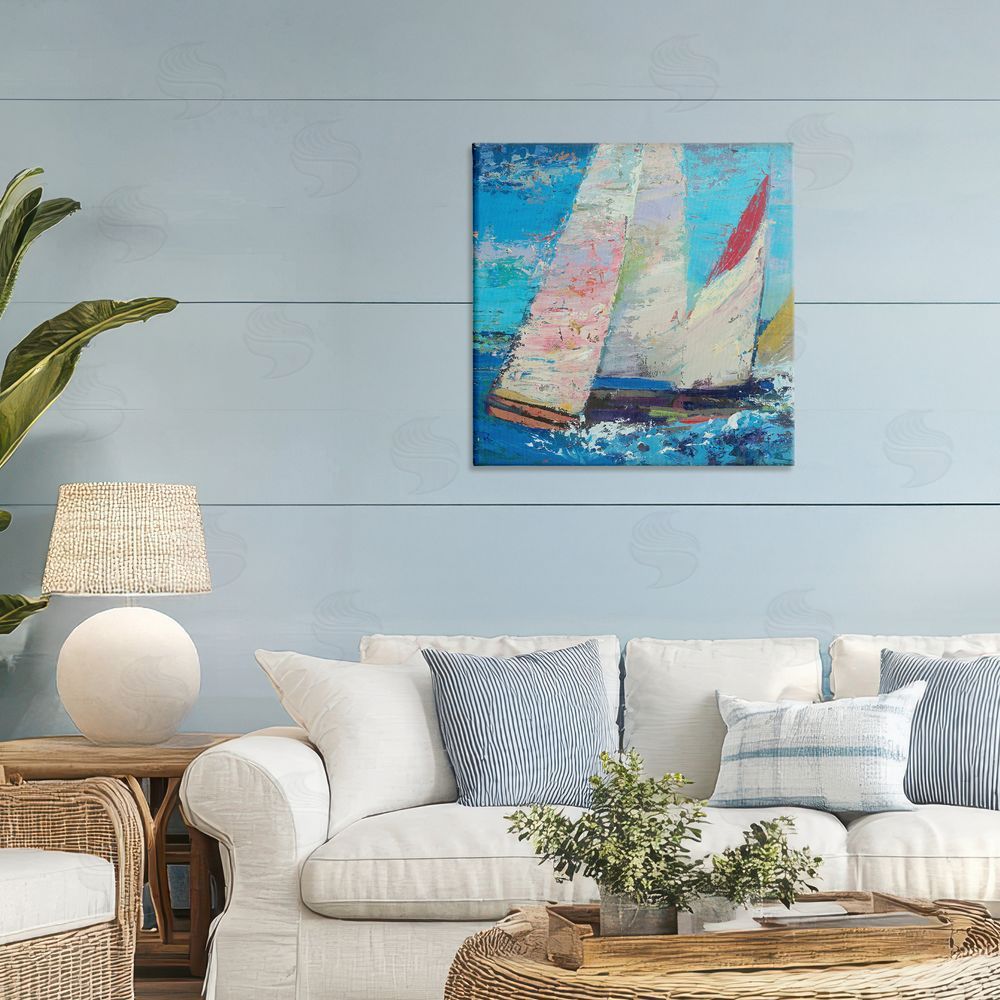 Beth A. Forst Expressive Sailboats on Waves Stretched Canvas Wall Art in Room