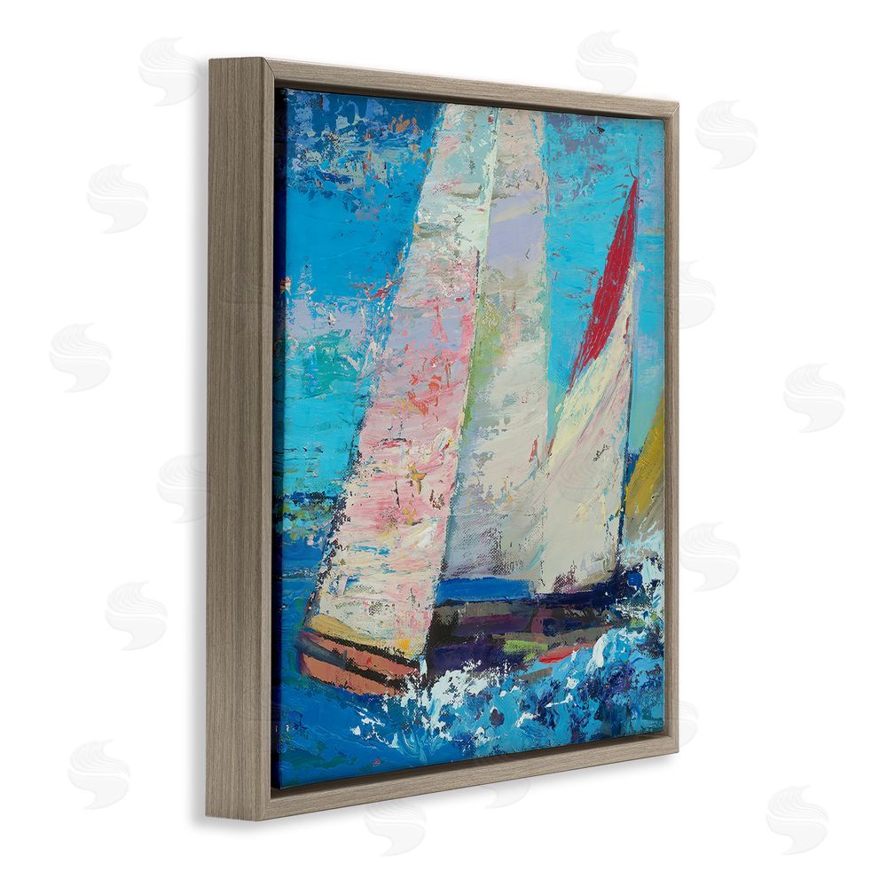 Beth A. Forst Expressive Sailboats on Waves Brown Floating Frame Canvas Wall Art Print