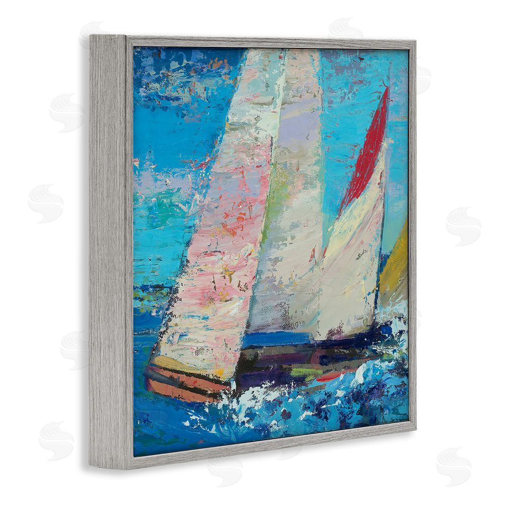 Beth A. Forst Expressive Sailboats on Waves Gray Framed Giclee Wall Art Print