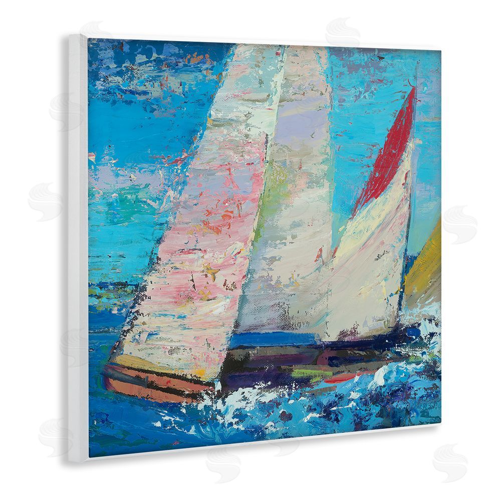 Beth A. Forst Expressive Sailboats on Waves Wooden Wall Plaque Art Print