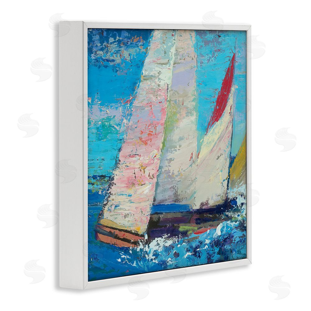 Beth A. Forst Expressive Sailboats on Waves White Framed Giclee Wall Art Print