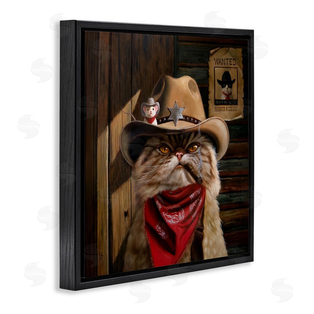 Lucia Heffernan Deputy Purrkins Cat Sheriff Black Floating Frame Canvas Wall Art Print