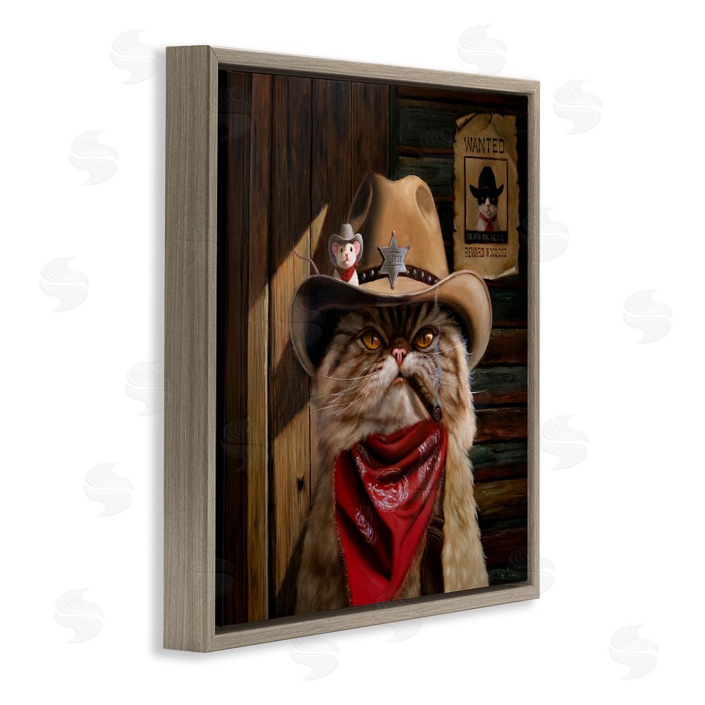 Lucia Heffernan Deputy Purrkins Cat Sheriff Brown Floating Frame Canvas Wall Art Print