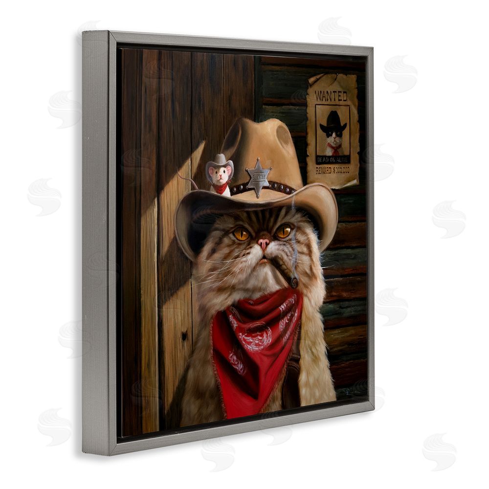 Lucia Heffernan Deputy Purrkins Cat Sheriff Gray Floating Frame Canvas Wall Art Print