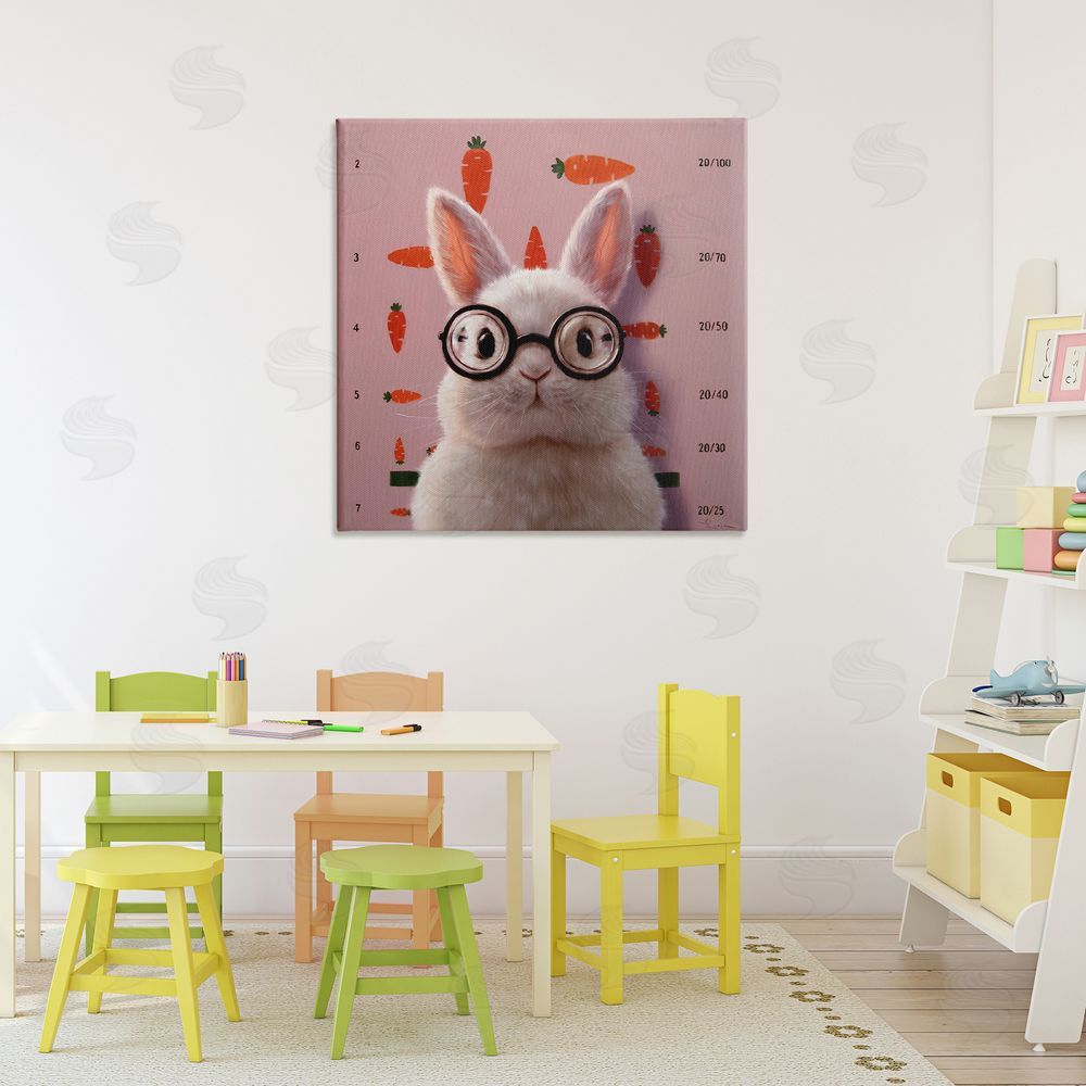 Lucia Heffernan Bunny & Carrots Eye Exam Stretched Canvas Wall Art Print in Room