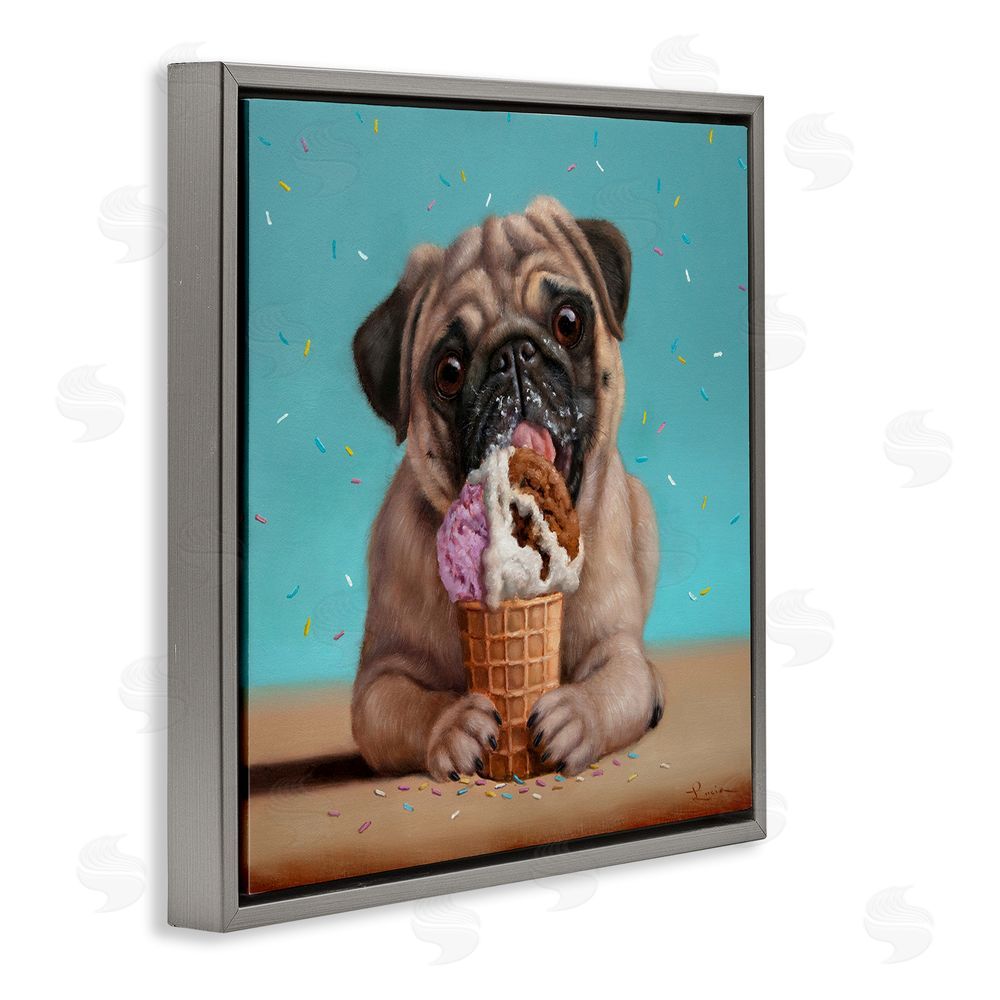 Lucia Heffernan Neapawlitan Ice Cream & Dog Gray Floating Frame Canvas Wall Art Print