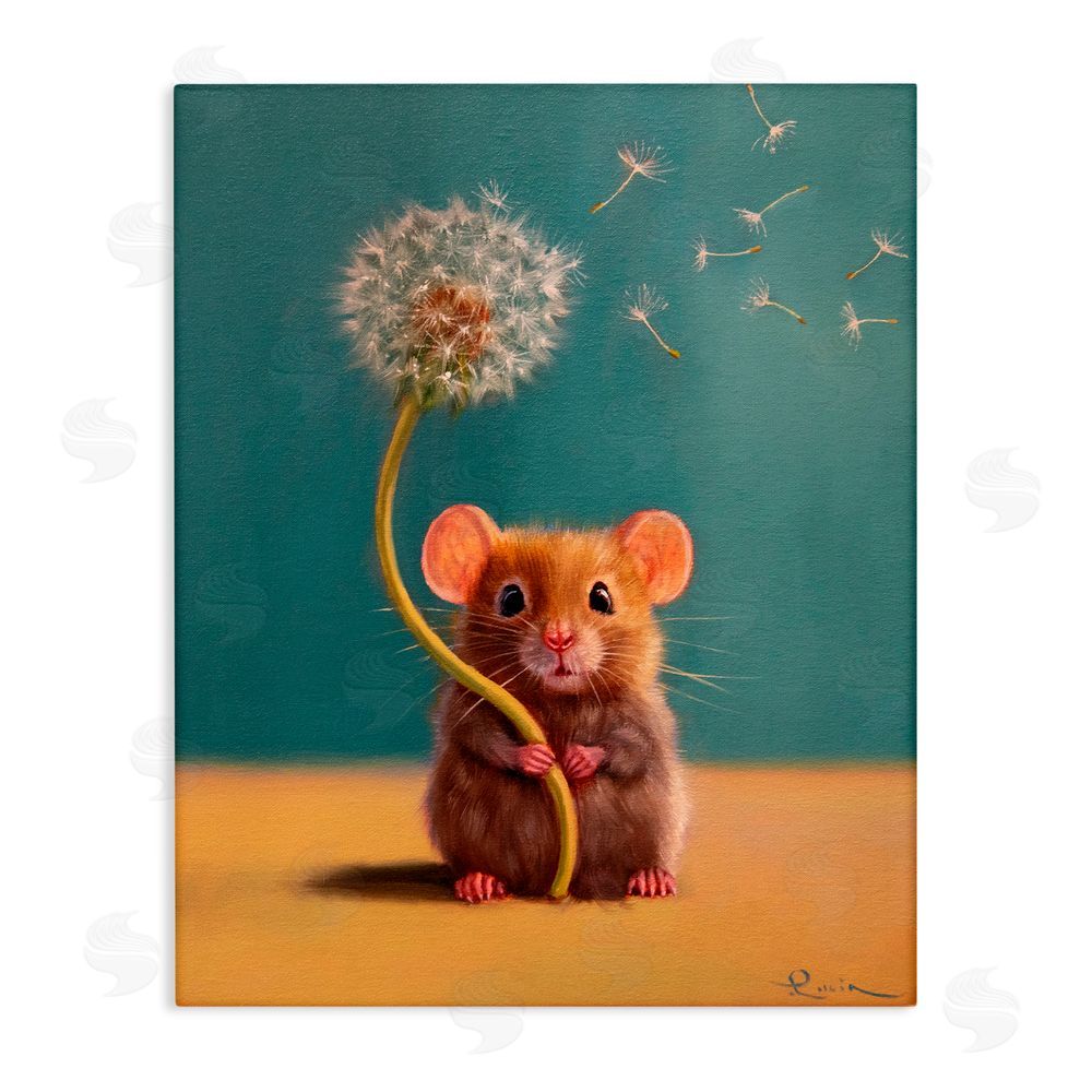 Lucia Heffernan Tiny Wishes Mouse & Dandelion Stretched Canvas Wall Art Print