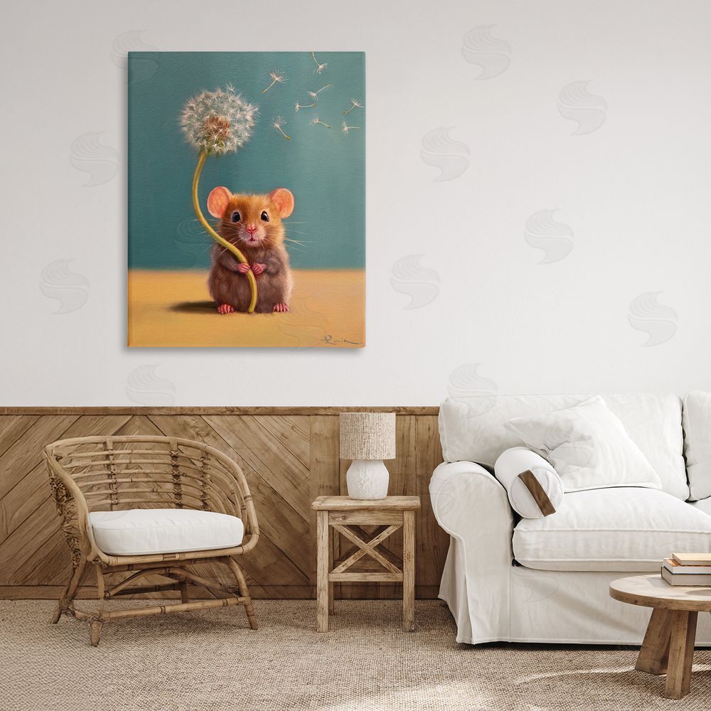 Lucia Heffernan Tiny Wishes Mouse & Dandelion Stretched Canvas Wall Art Print in Room