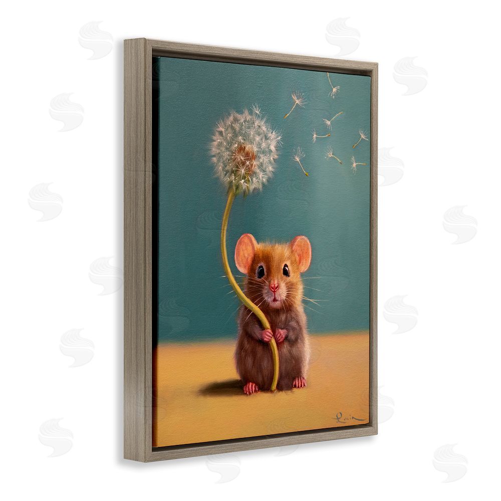 Lucia Heffernan Tiny Wishes Mouse & Dandelion Brown Floating Frame Canvas Wall Art Print