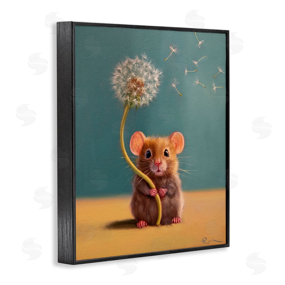 Lucia Heffernan Tiny Wishes Mouse & Dandelion Black Framed Giclee Print Wall Art