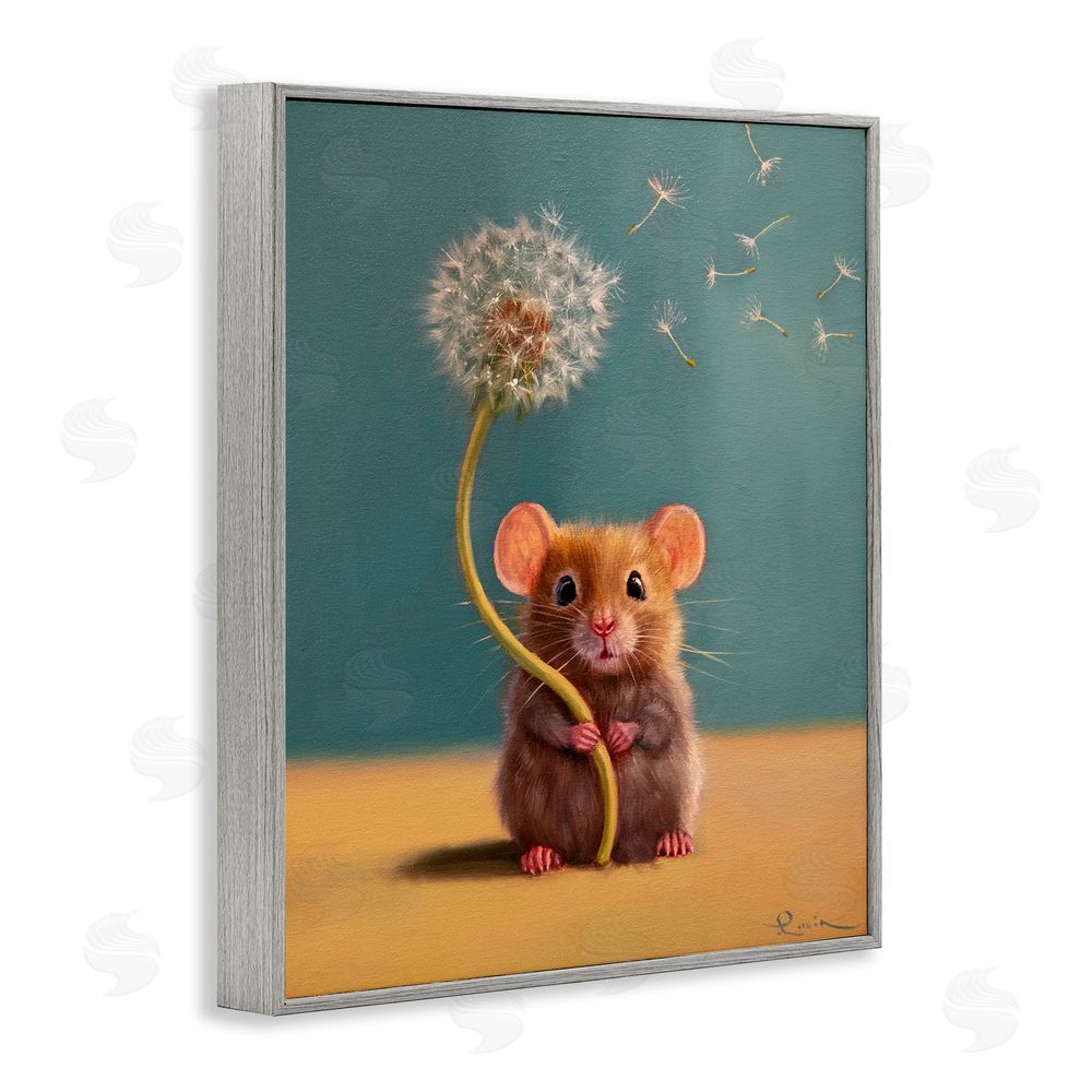 Lucia Heffernan Tiny Wishes Mouse & Dandelion Gray Framed Giclee Print Wall Art
