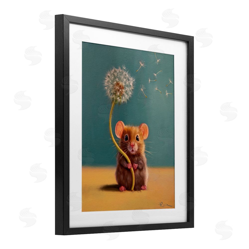 Lucia Heffernan Tiny Wishes Mouse & Dandelion Black Framed Print Under Glass Wall Art