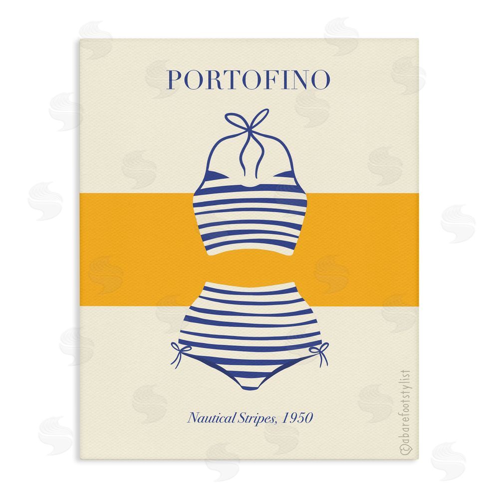 A Barefoot Stylist Portofino Striped Bikini Stretched Canvas Wall Art