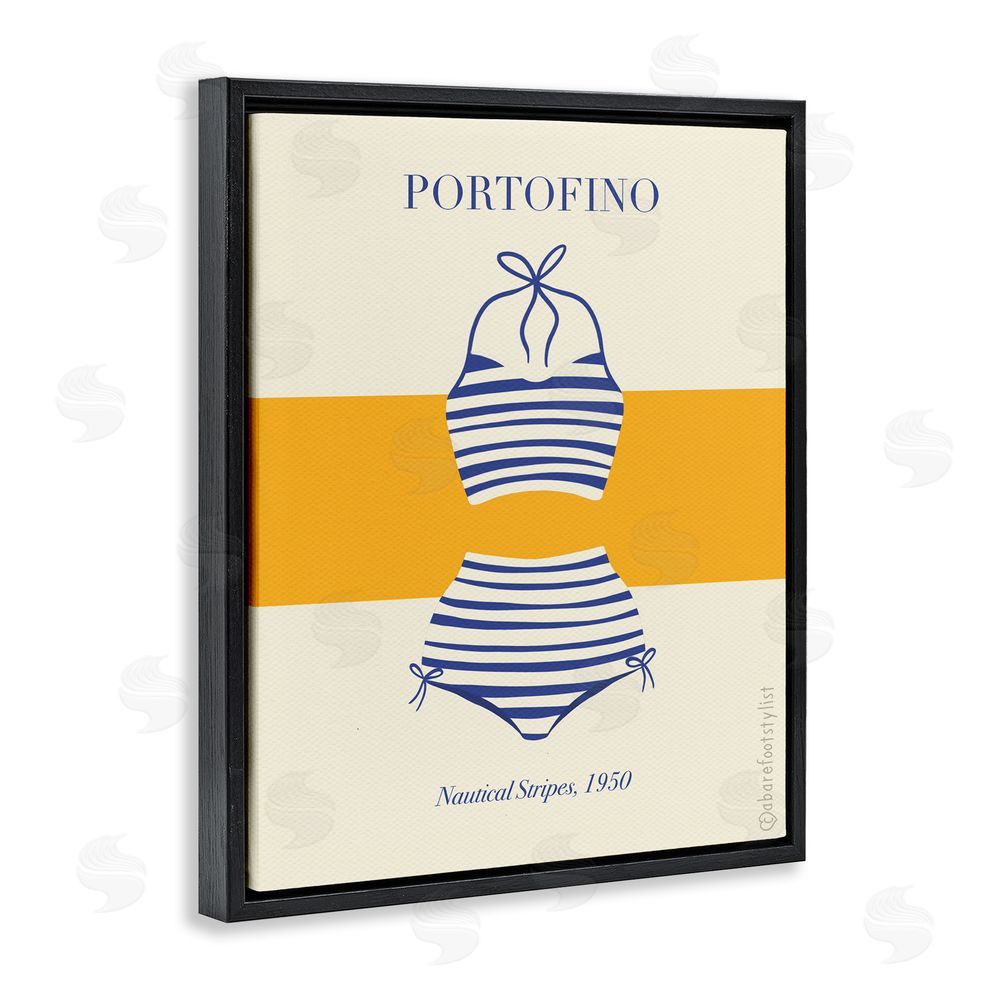 A Barefoot Stylist Portofino Striped Bikini Black Floating Frame Canvas Wall Art Print