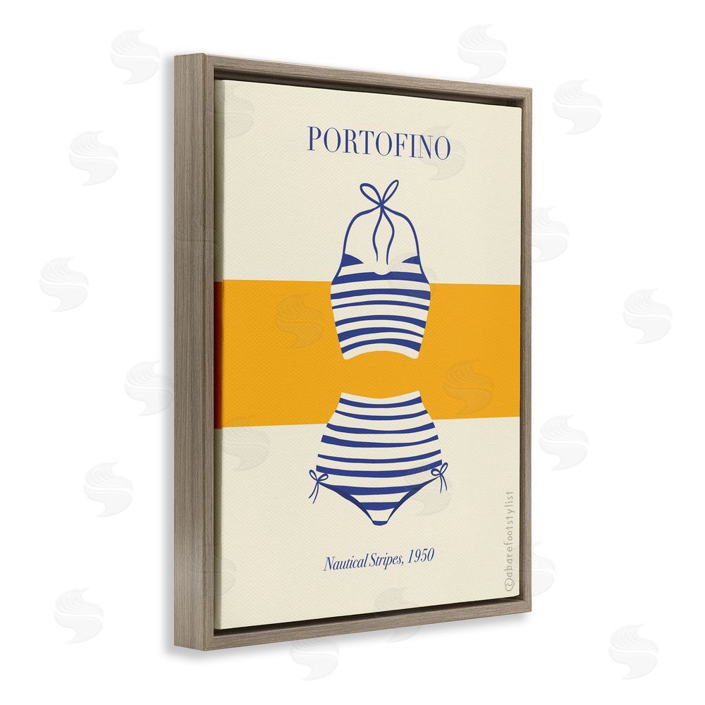 A Barefoot Stylist Portofino Striped Bikini Brown Floating Frame Canvas Wall Art Print
