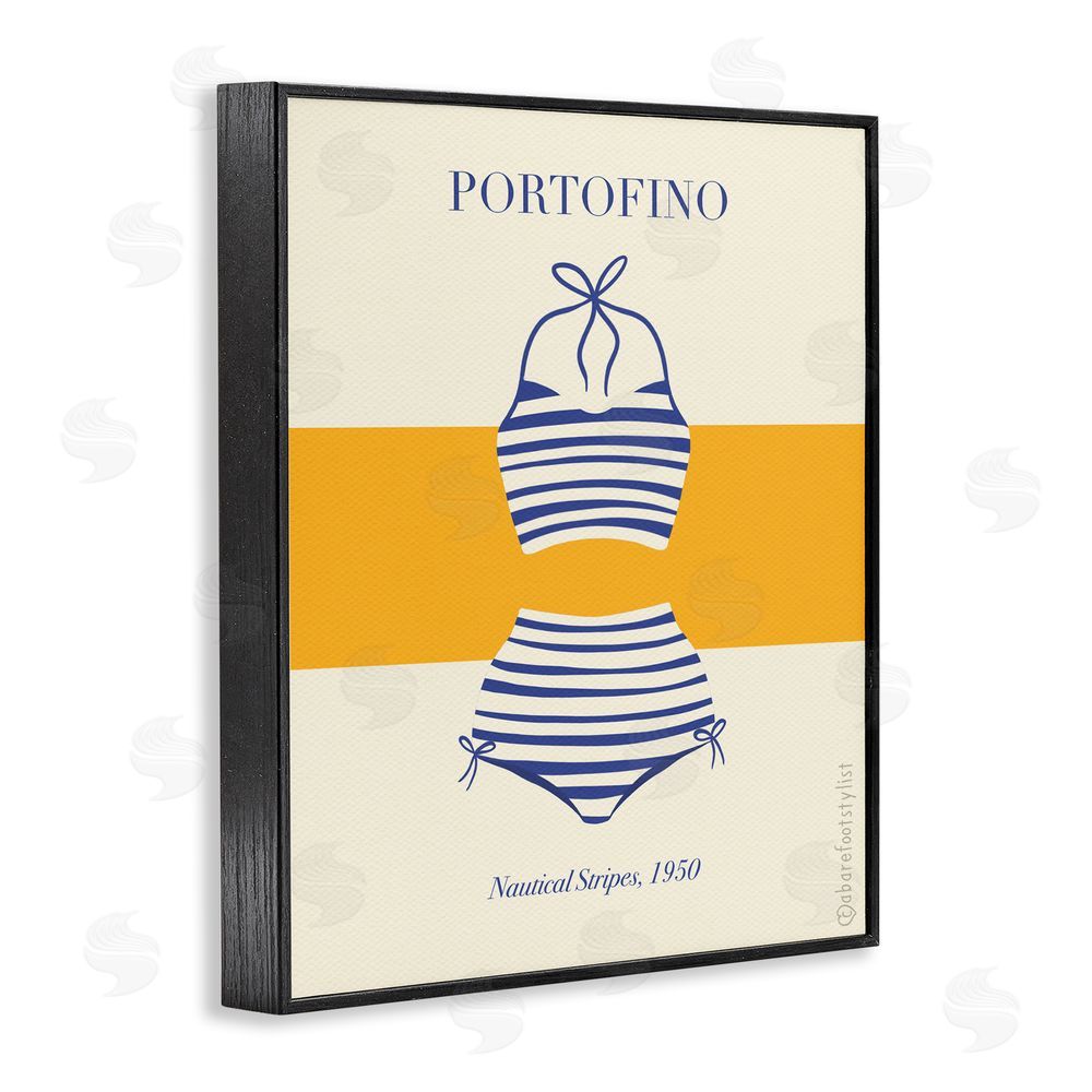 A Barefoot Stylist Portofino Striped Bikini Black Framed Giclee Wall Art Print
