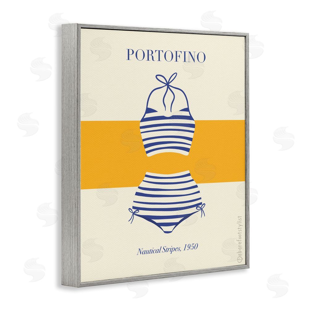 A Barefoot Stylist Portofino Striped Bikini Gray Framed Giclee Wall Art Print