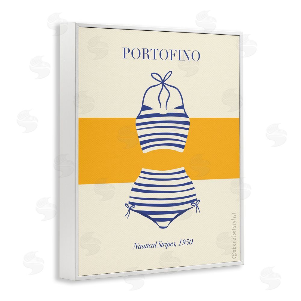 A Barefoot Stylist Portofino Striped Bikini White Framed Giclee Wall Art Print