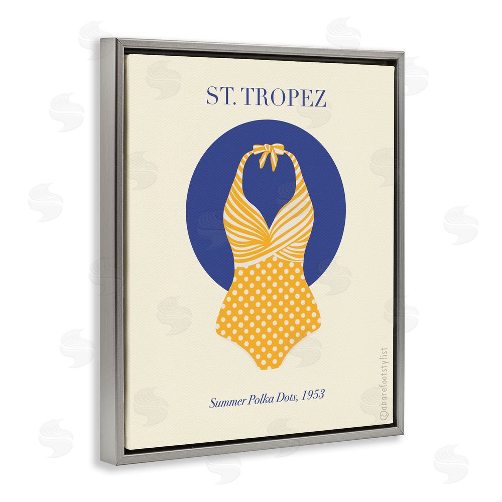 A Barefoot Stylist St. Tropez Dotted Swimsuit Gray Floating Frame Canvas Wall Art Print