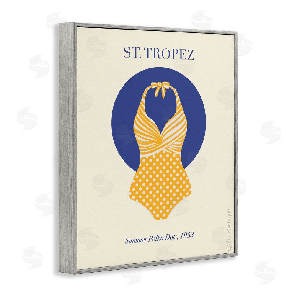 A Barefoot Stylist St. Tropez Dotted Swimsuit Gray Framed Giclee Wall Art Print