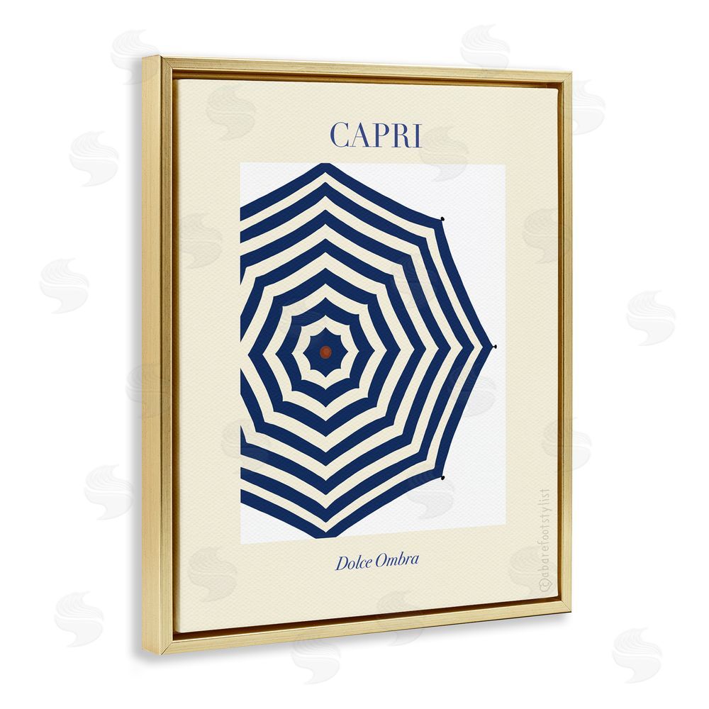 A Barefoot Stylist Capri Striped Umbrella Gold Floating Frame Canvas Wall Art Print