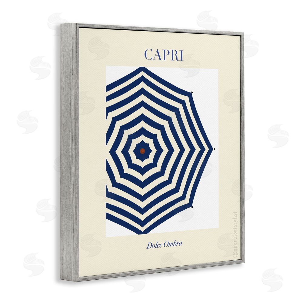 A Barefoot Stylist Capri Striped Umbrella Gray Framed Giclee Wall Art Print