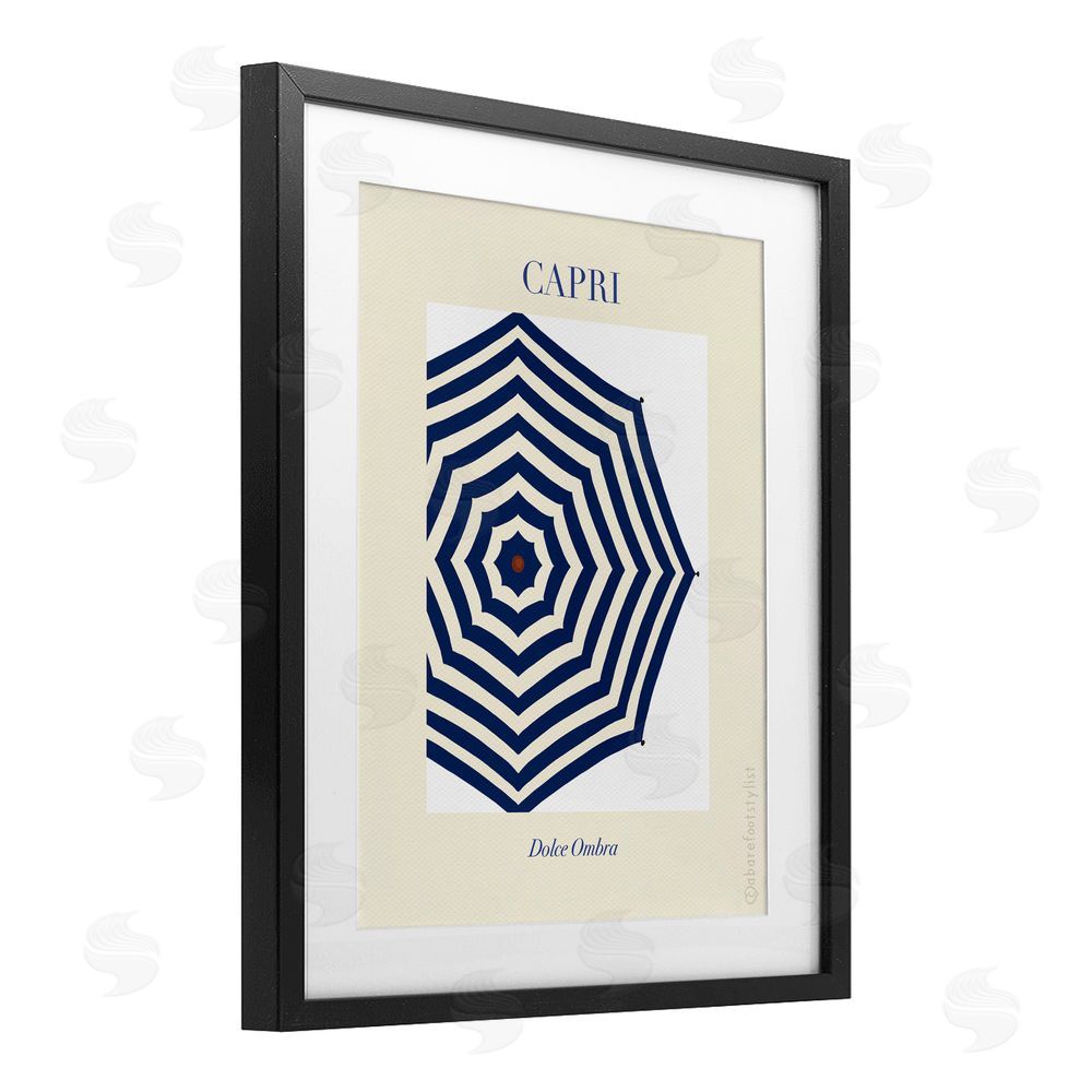 A Barefoot Stylist Capri Striped Umbrella Black Framed Print Under Glass Wall Art