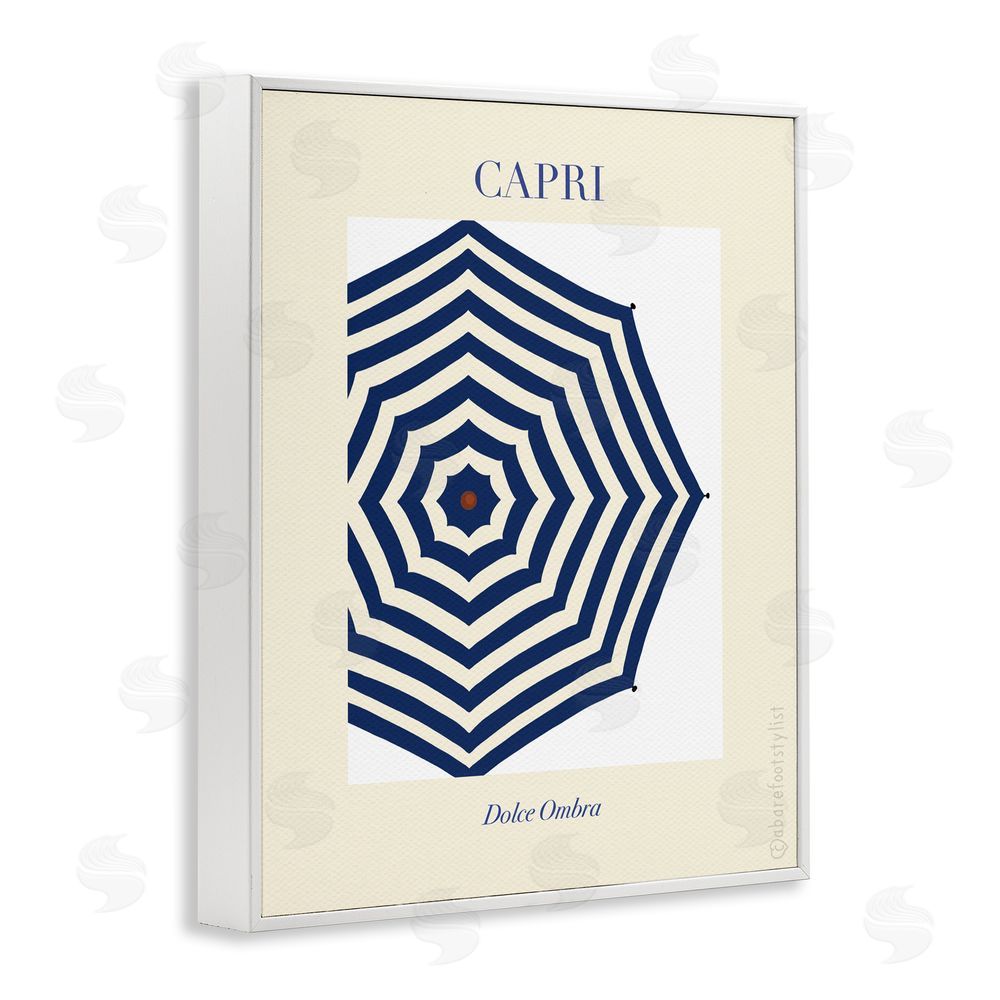 A Barefoot Stylist Capri Striped Umbrella White Framed Giclee Wall Art Print