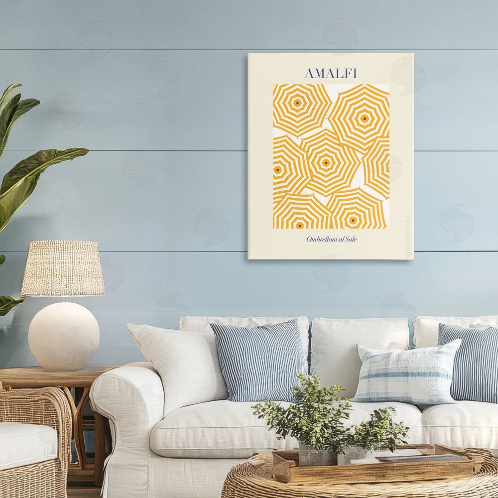 A Barefoot Stylist Yellow Amalfi Umbrellas Stretched Canvas Wall Art in Room