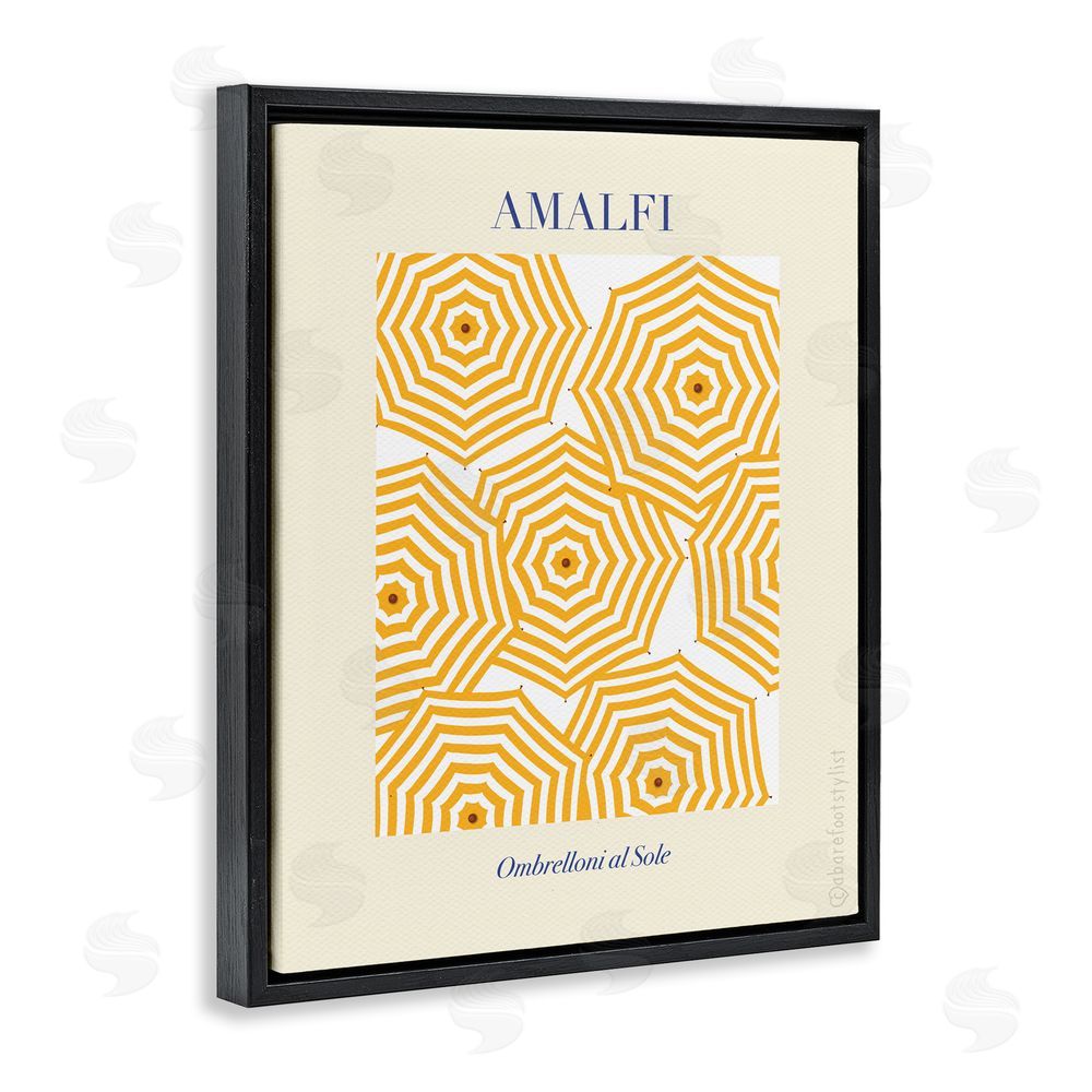 A Barefoot Stylist Yellow Amalfi Umbrellas Black Floating Frame Canvas Wall Art Print