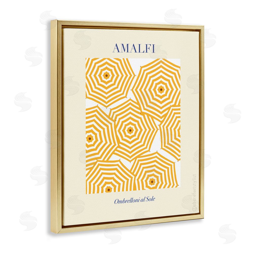 A Barefoot Stylist Yellow Amalfi Umbrellas Gold Floating Frame Canvas Wall Art Print