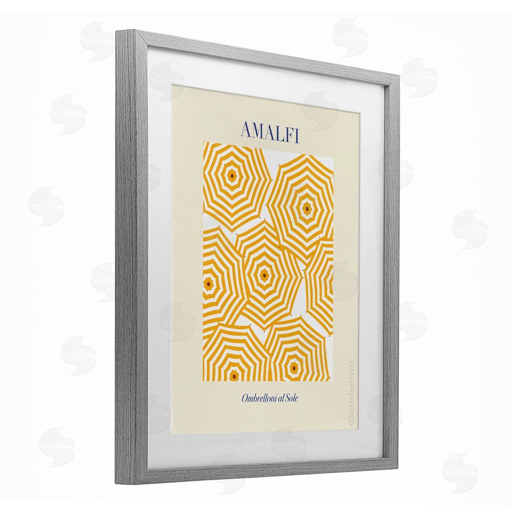 A Barefoot Stylist Yellow Amalfi Umbrellas Gray Framed Print Under Glass Wall Art