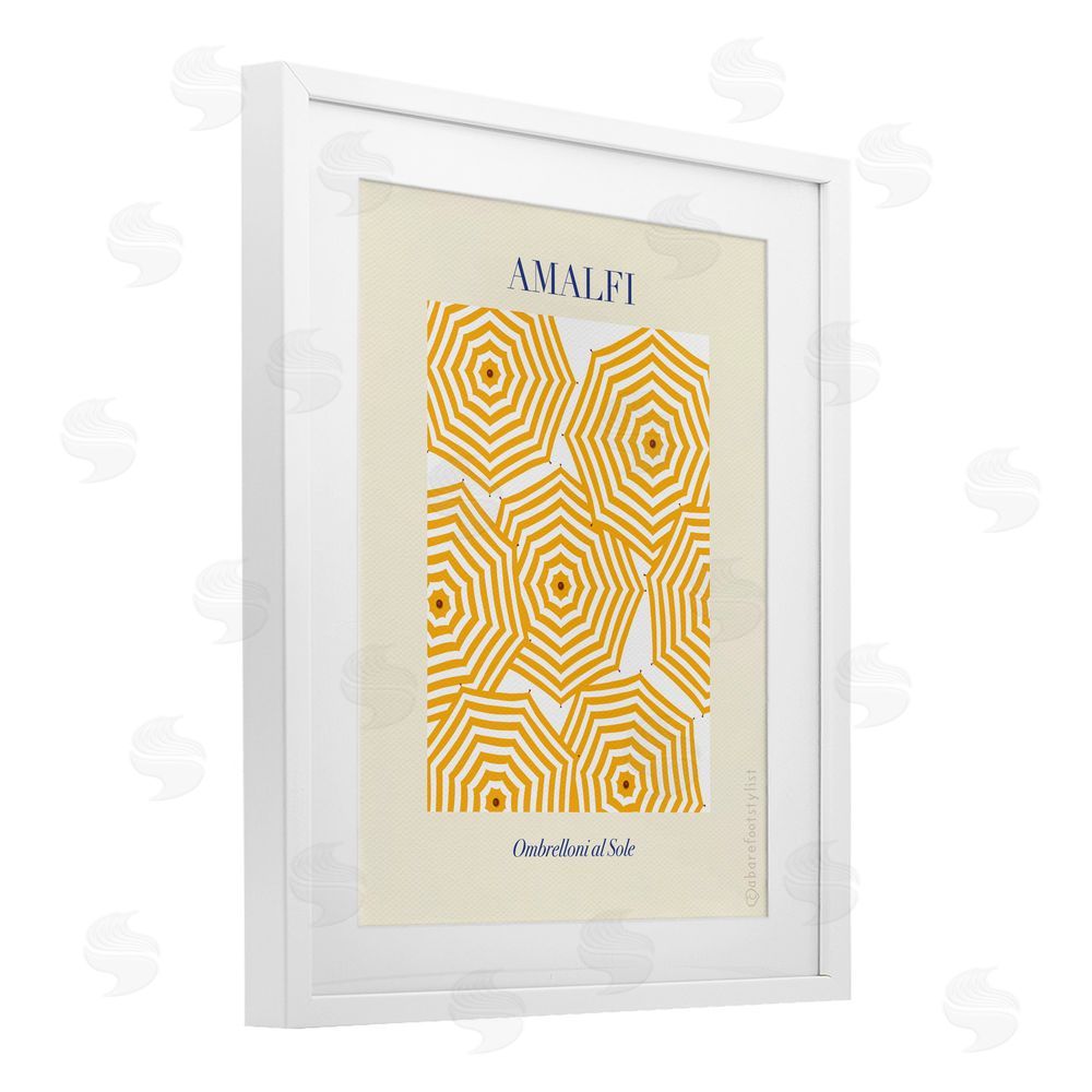 A Barefoot Stylist Yellow Amalfi Umbrellas White Framed Print Under Glass Wall Art