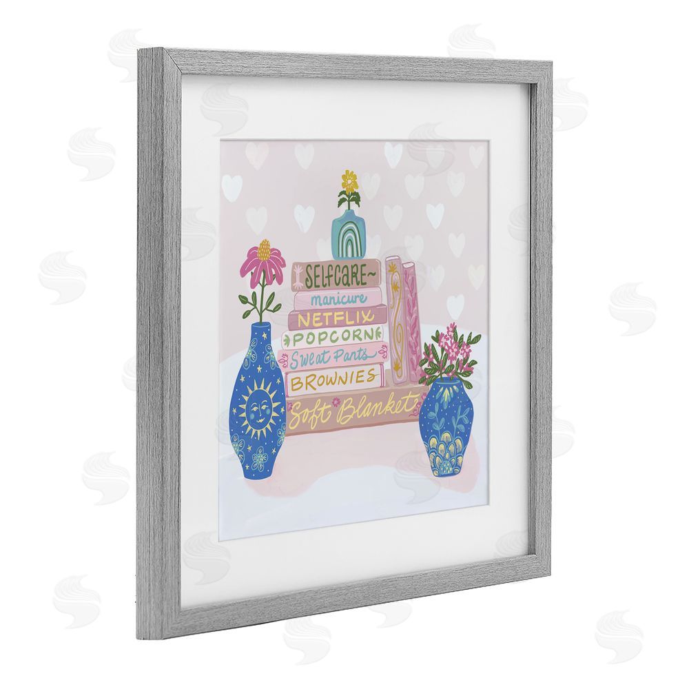 Connie Summers Cozy Boho Self Care Books Gray Framed Print Under Glass Wall Art