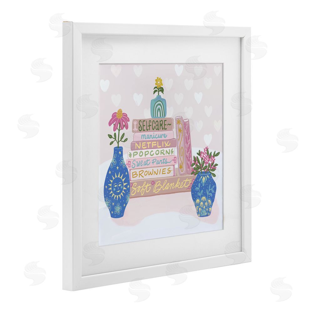 Connie Summers Cozy Boho Self Care Books White Framed Print Under Glass Wall Art