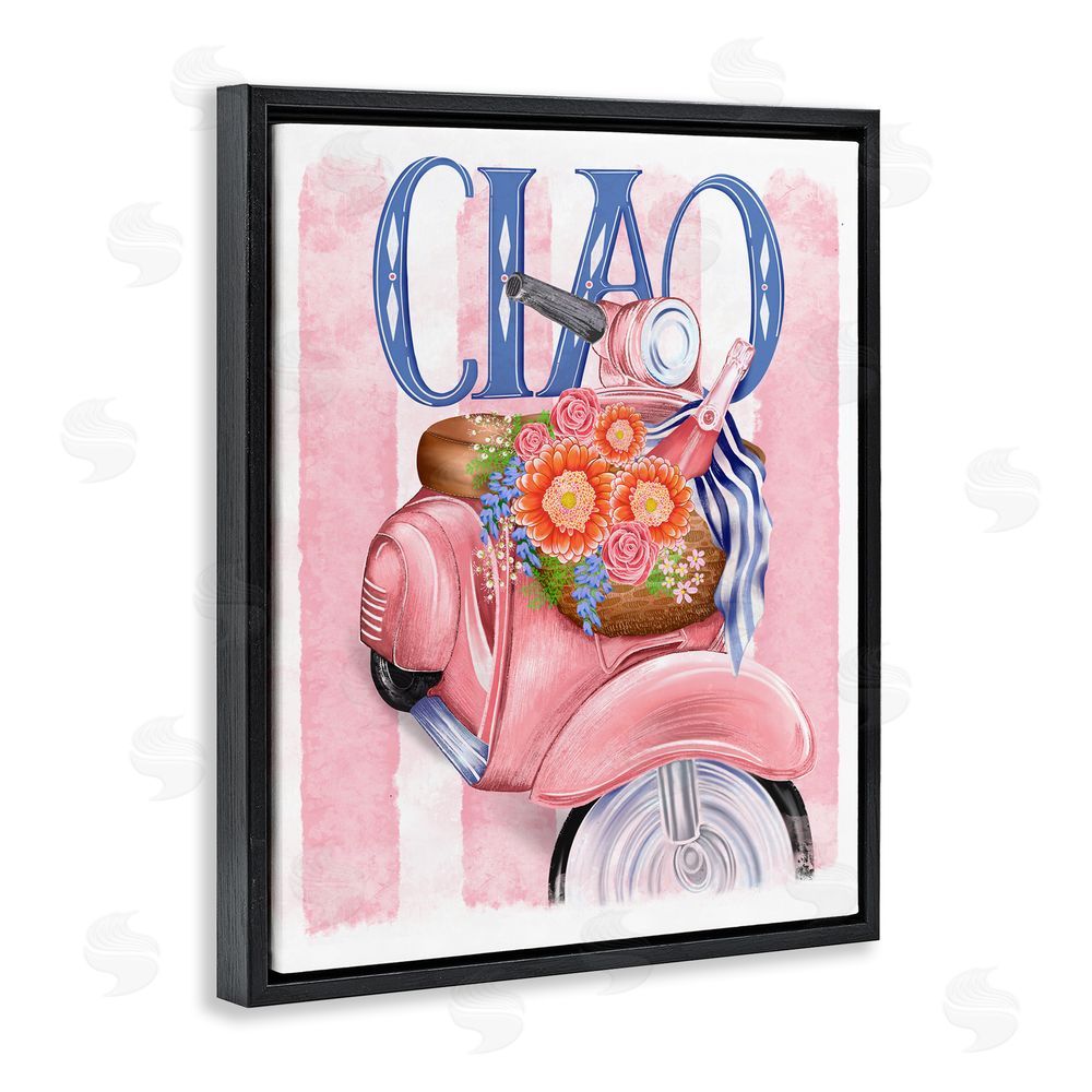 Lori Mosley Ciao Vespa with Flower Basket Black Floating Frame Canvas Wall Art Print