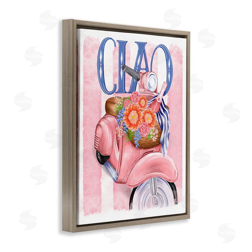 Lori Mosley Ciao Vespa with Flower Basket Brown Floating Frame Canvas Wall Art Print
