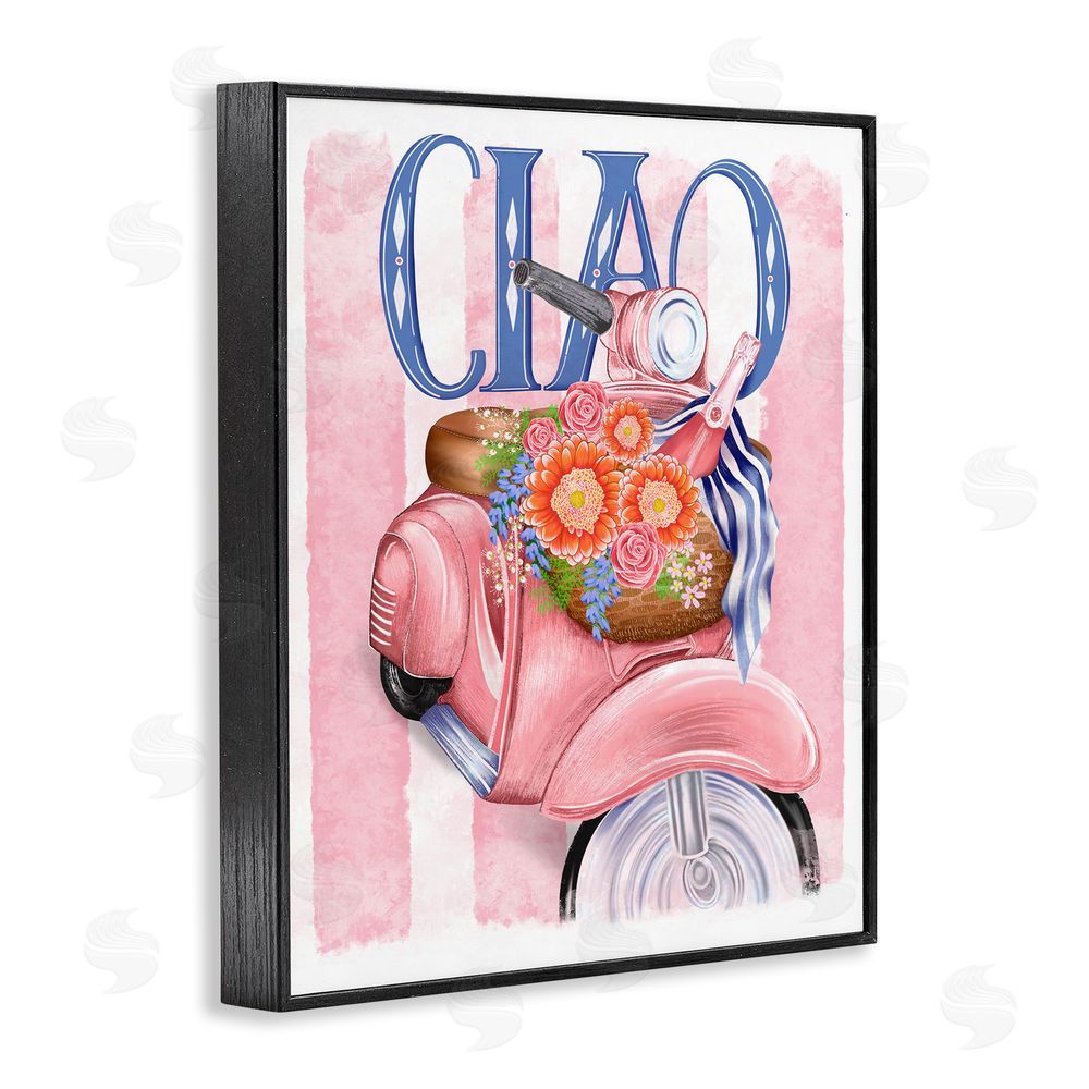 Lori Mosley Ciao Vespa with Flower Basket Black Framed Giclee Wall Art Print