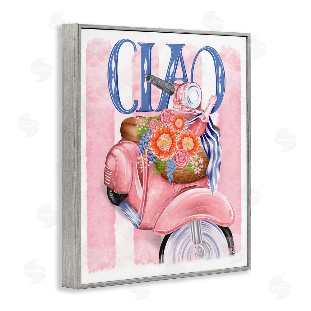 Lori Mosley Ciao Vespa with Flower Basket Gray Framed Giclee Wall Art Print