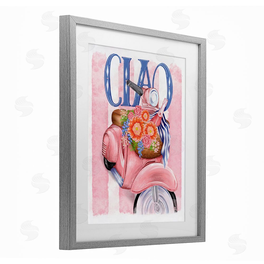 Lori Mosley Ciao Vespa with Flower Basket Gray Framed Print Under Glass Wall Art